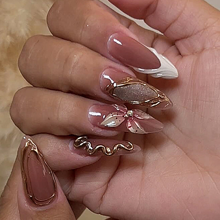 Decorative Press-On Nail Art Set with Floral Embellishments Stornfield