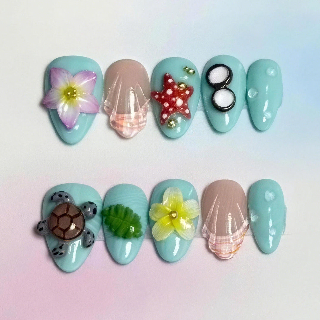Artistic Summer-Inspired Press-On Nail Art Set Stornfield
