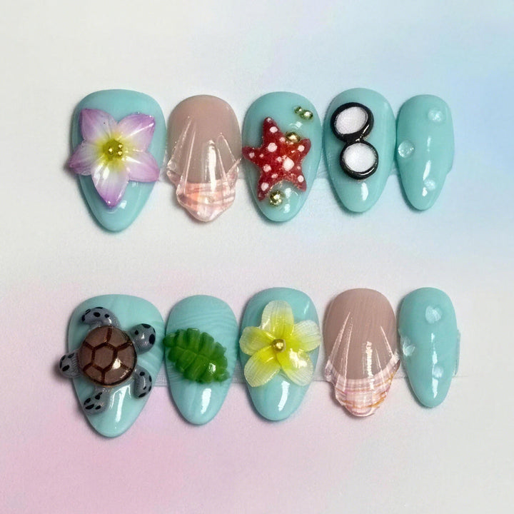 Artistic Summer-Inspired Press-On Nail Art Set Stornfield