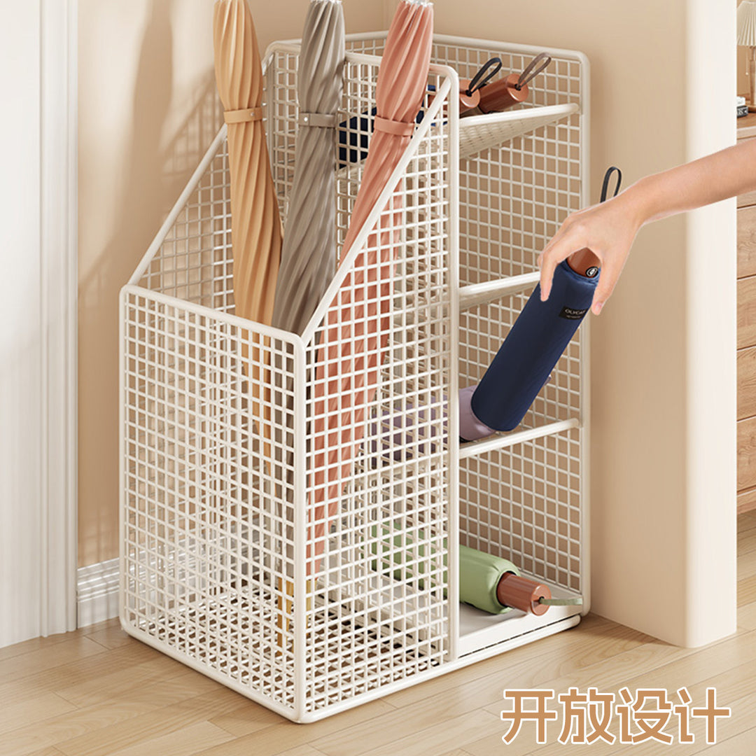Vertical Metal Mesh File and Magazine Organizer with Angled Divider and Wooden Base