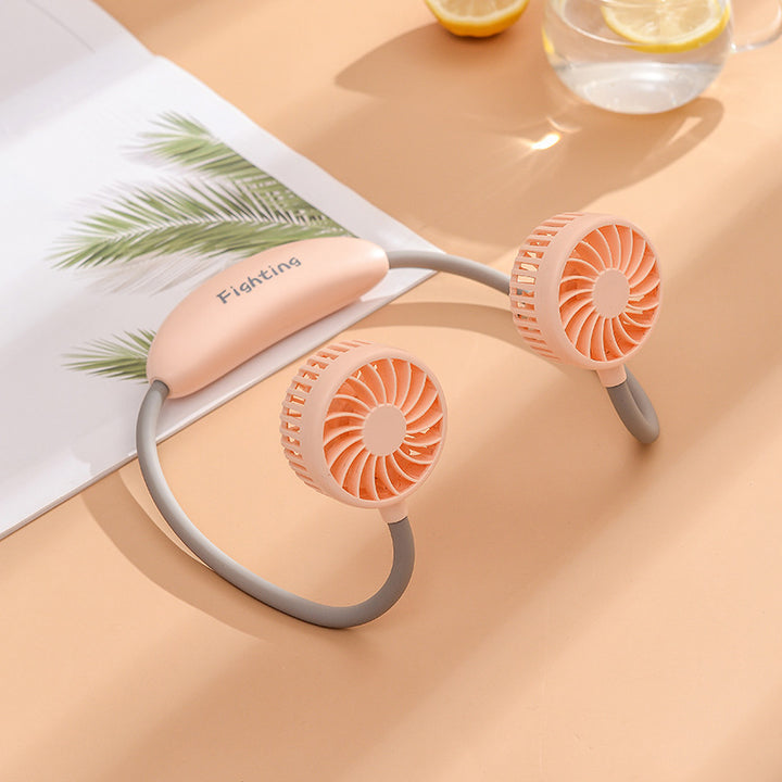 Unisex portable neck fan with dual fan heads, flexible neckband, quiet brushless motor, and USB charging function Stornfield