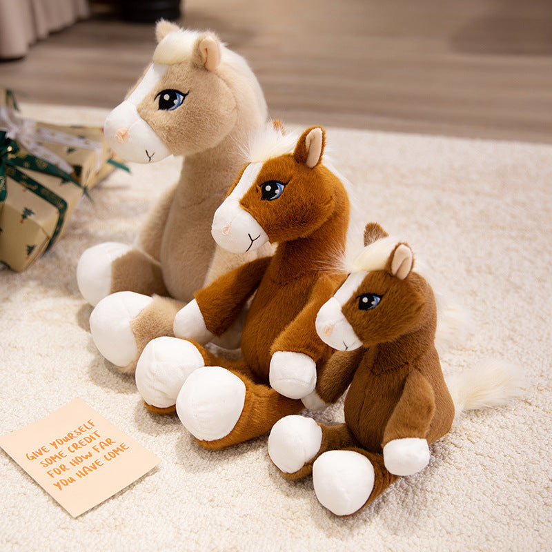 Plush Horse Cuddly Stuffed Pony with Fluffy Tail and Embroidered Face Stornfield