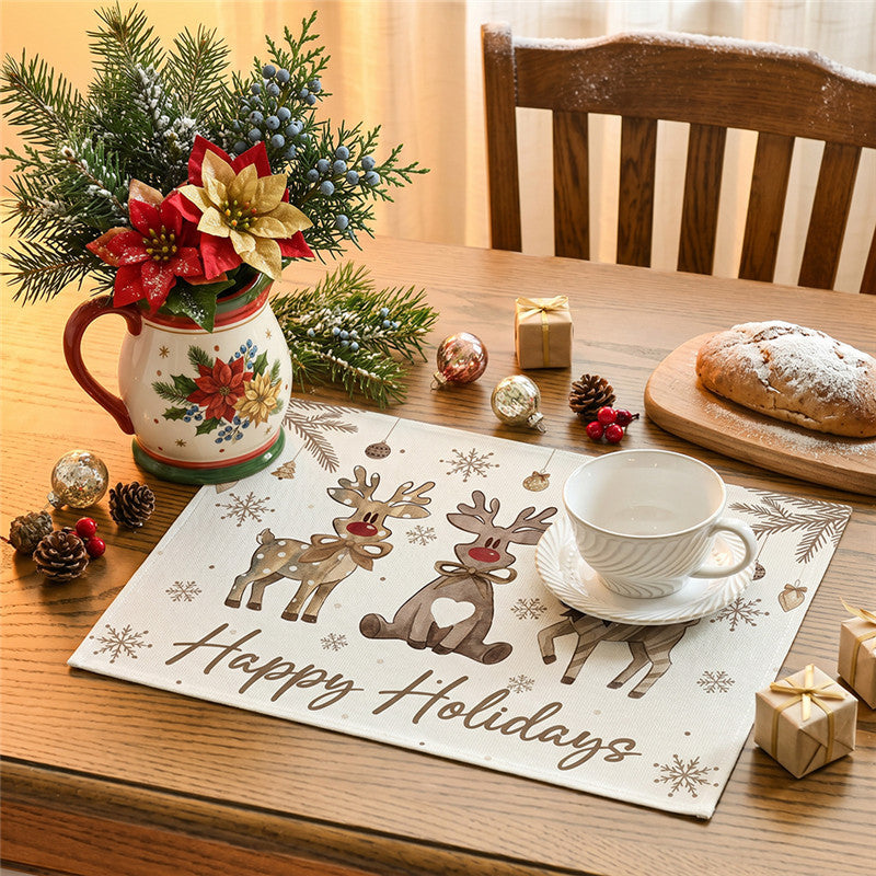 Festive Cotton-Linen Holiday Banner Tapestry with Illustrated Pine Trees and 'Merry Christmas' Script