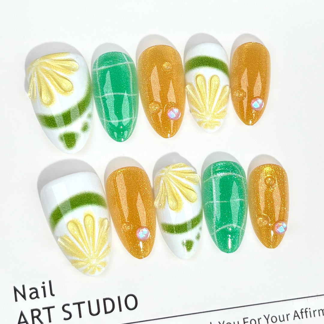 Citrus-Themed Press-On Nail Art Set