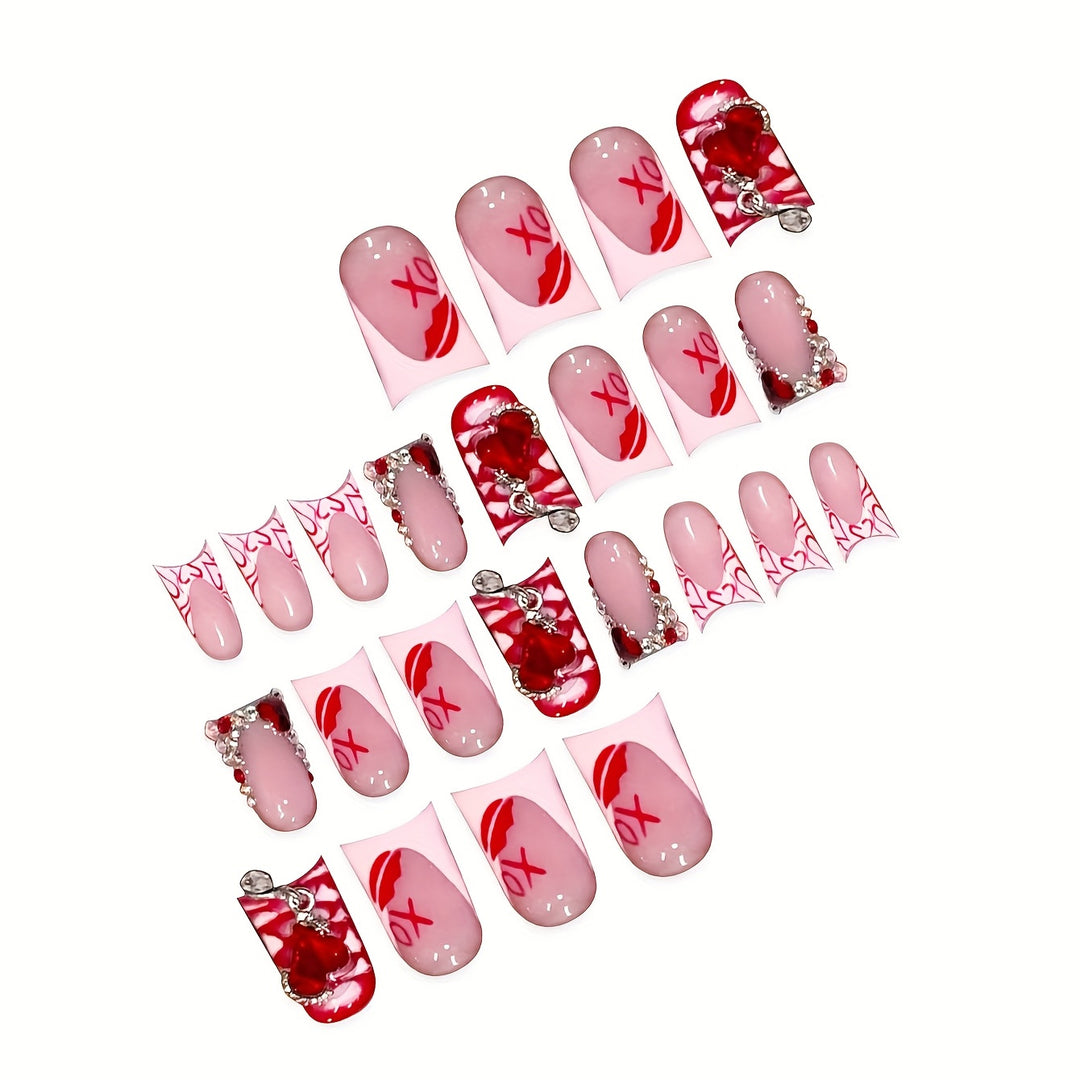 Romantic Heart-Themed Press-On Nail Art Set Stornfield