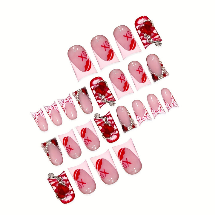 Romantic Heart-Themed Press-On Nail Art Set Stornfield