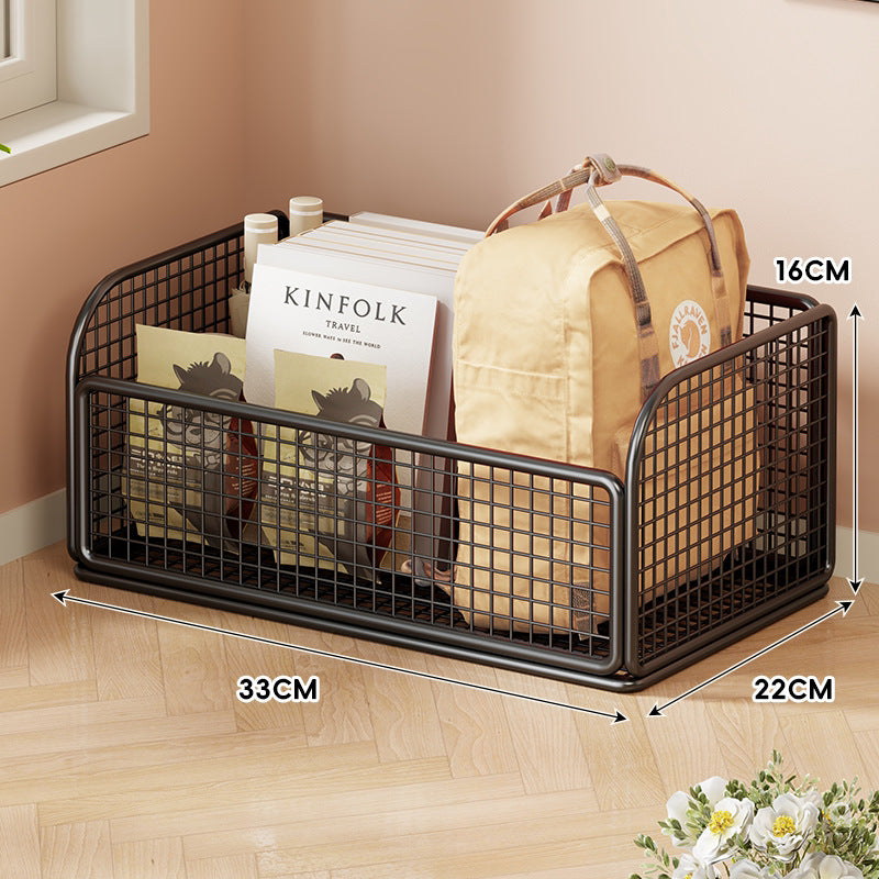 Low-Profile Metal Wire Under-Desk Rolling Storage Bin with Grid Panels