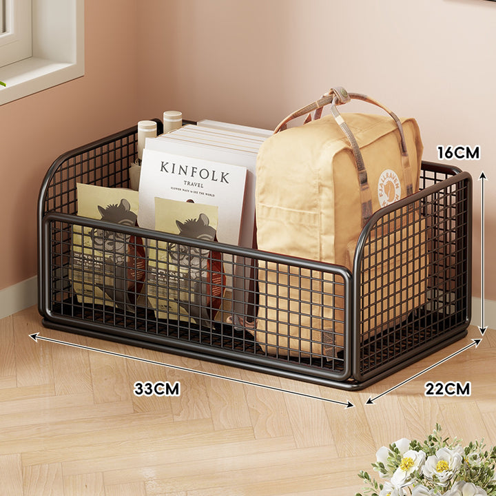 Low-Profile Metal Wire Under-Desk Rolling Storage Bin with Grid Panels