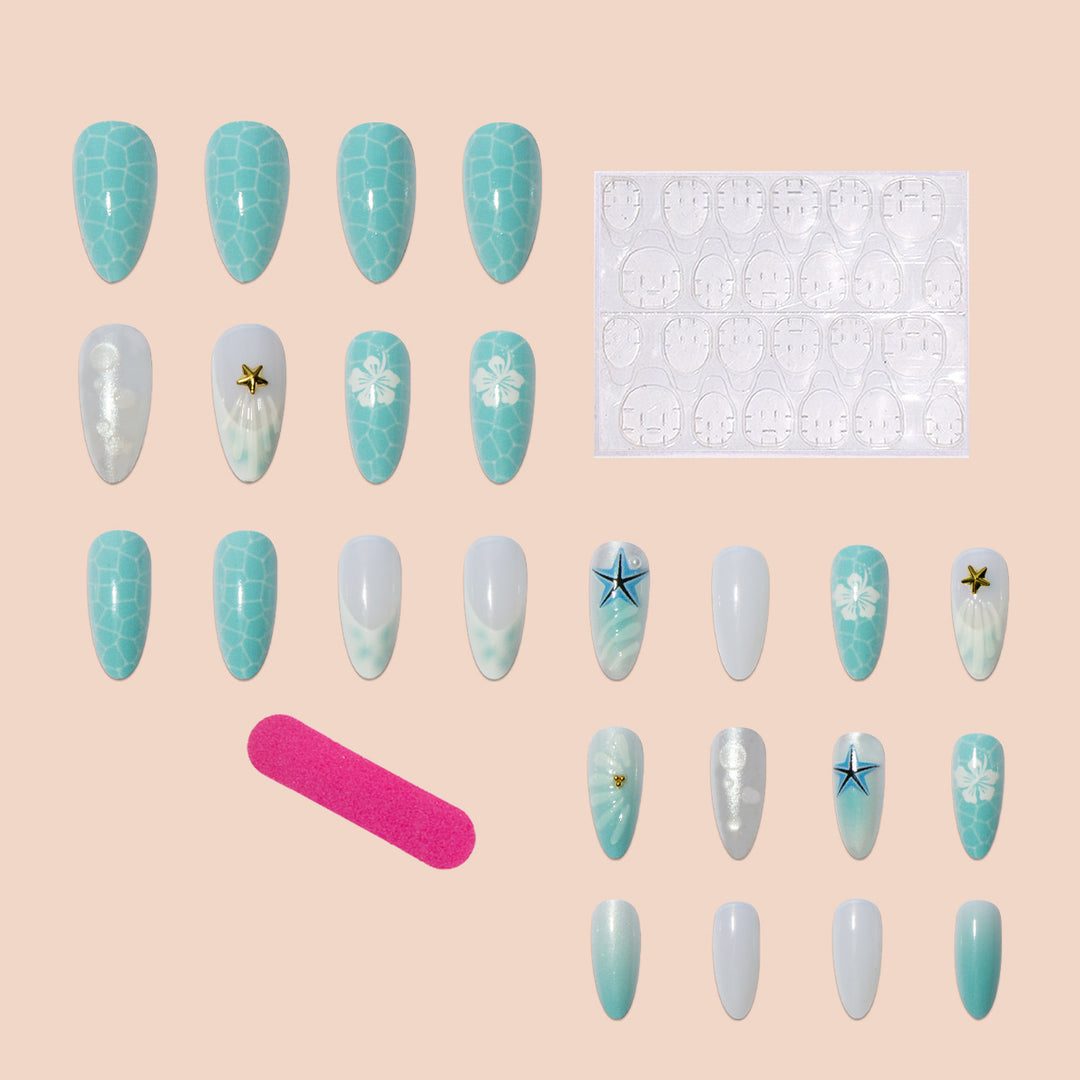 Artificial nail set with sea motifs and 3D accents Stornfield