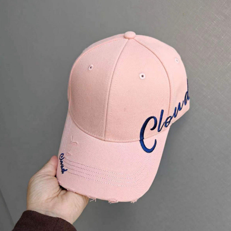 Women's Distressed Cotton Baseball Cap with Scripted Design Stornfield