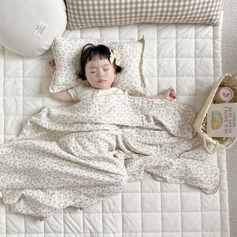 Unisex Muslin Blanket with delicate floral design and elegant ruffles Stornfield