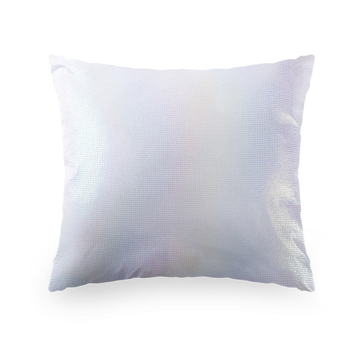Square decorative cushion with delicate mother-of-pearl look and fine micro tuft structure