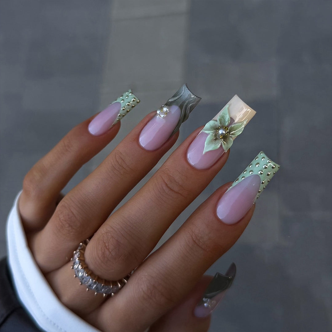 Creative acrylic nails with 3D floral design Stornfield