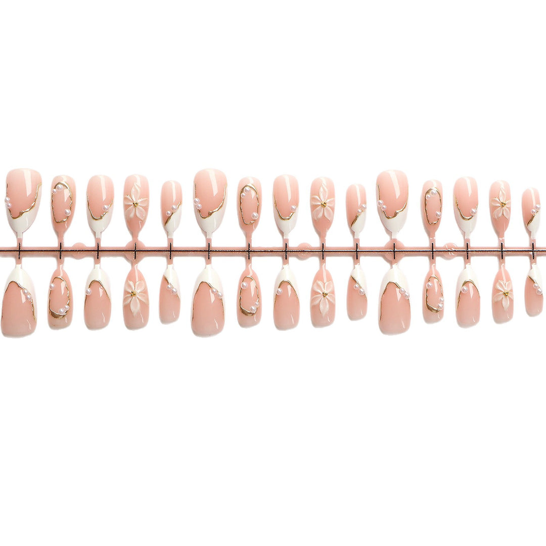 Elegant Press-On Nail Art Set with Floral Accents Stornfield