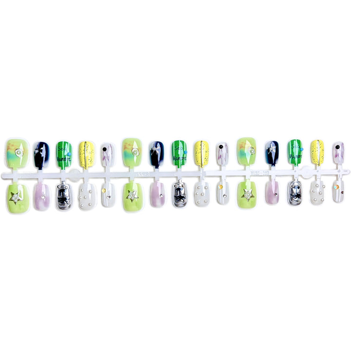 Decorative Press-On Nail Art Set with Creative Gem Accents