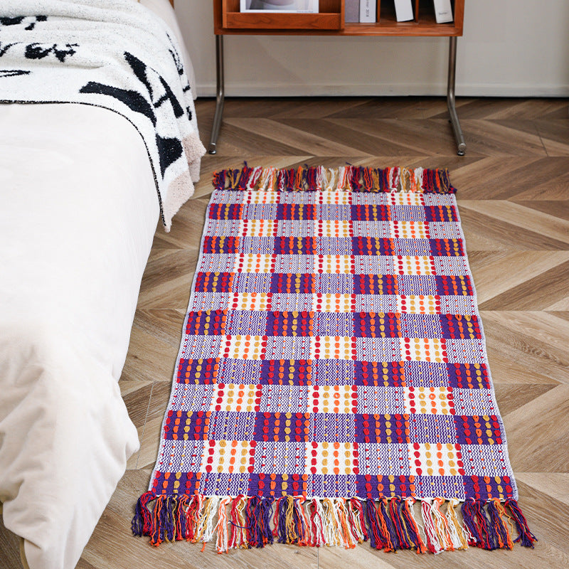 Flat-woven runner rug with check pattern and decorative border stripe Stornfield