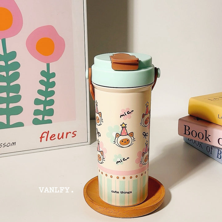 Women's insulated drinking cup with secure flip lid and cute dog design Stornfield