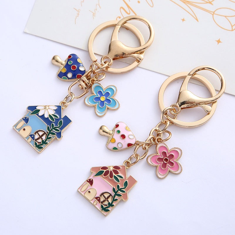 Keychain with Creative Flower and House Design Stornfield