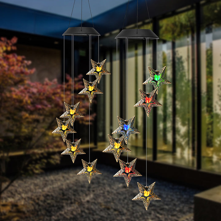 Decorative Hanging Star Wind Chime With Brass Stars And Tubular Aluminum Chimes Stornfield