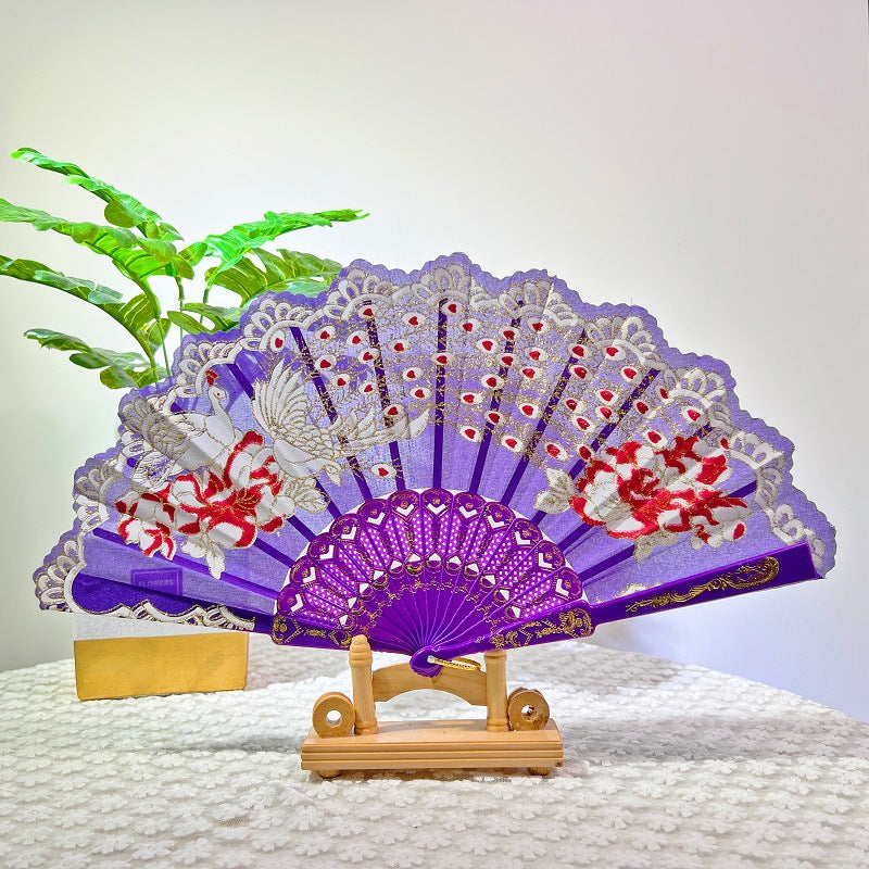 Women Folding Hand Fan with Elegant Embroidery Stornfield