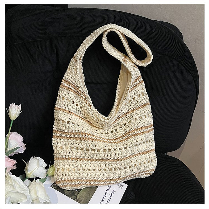 Hand-knitted shopping bag with air stitch pattern Stornfield