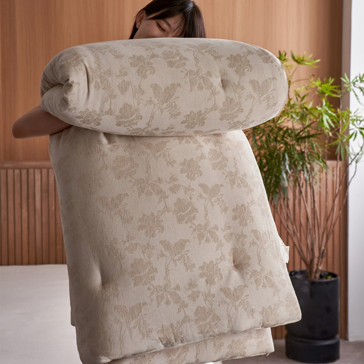 Reversible Jacquard Linen-Blend Duvet Cover Set with Hidden Zipper and Deep Pockets