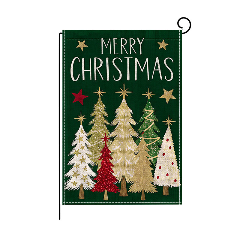 Decorative Burlap-Texture Merry Christmas Garden Flag with Festive Pine Tree Print