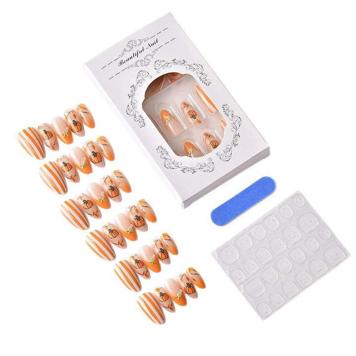 Seasonal Pumpkin-Themed Press-On Nail Art Set