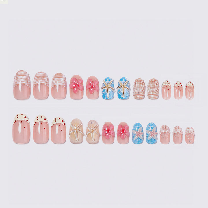 Nail art set with maritime design and floral accents Stornfield