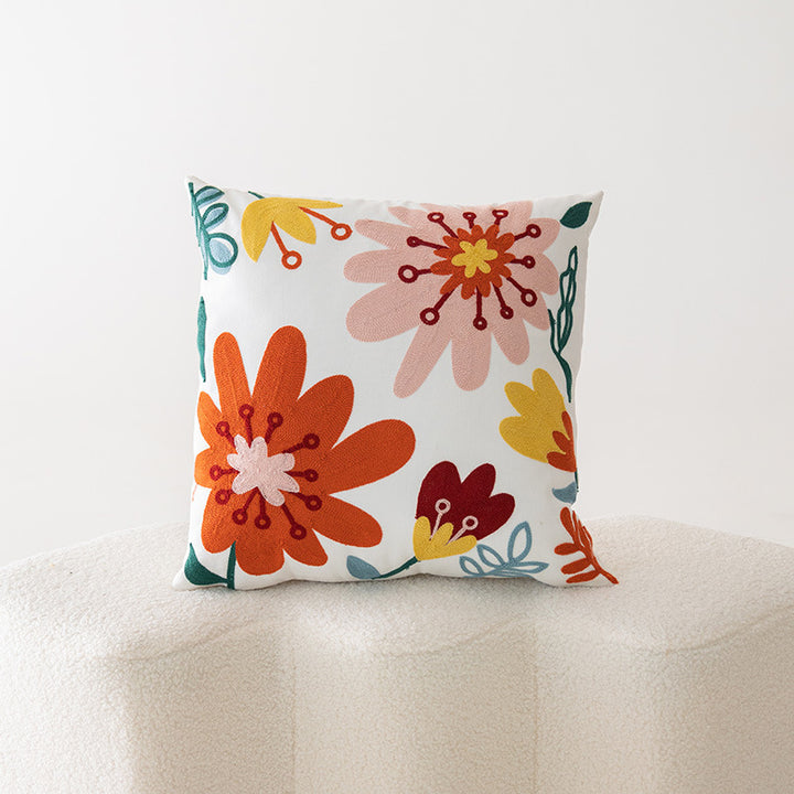 Embroidered Botanical Throw Pillow Cover