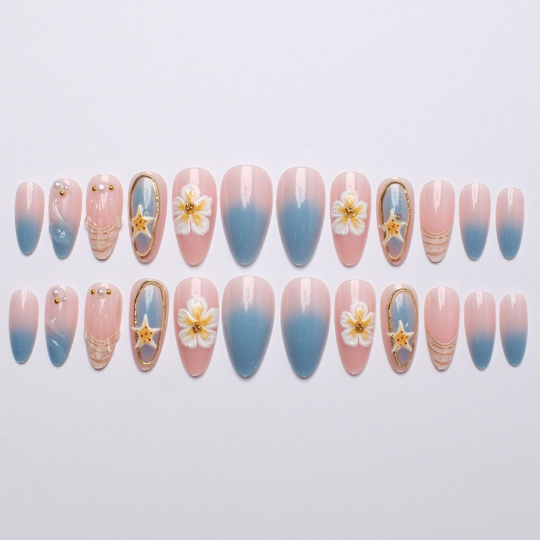 Artistic Seashell and Floral Press-On Nail Art Set Stornfield