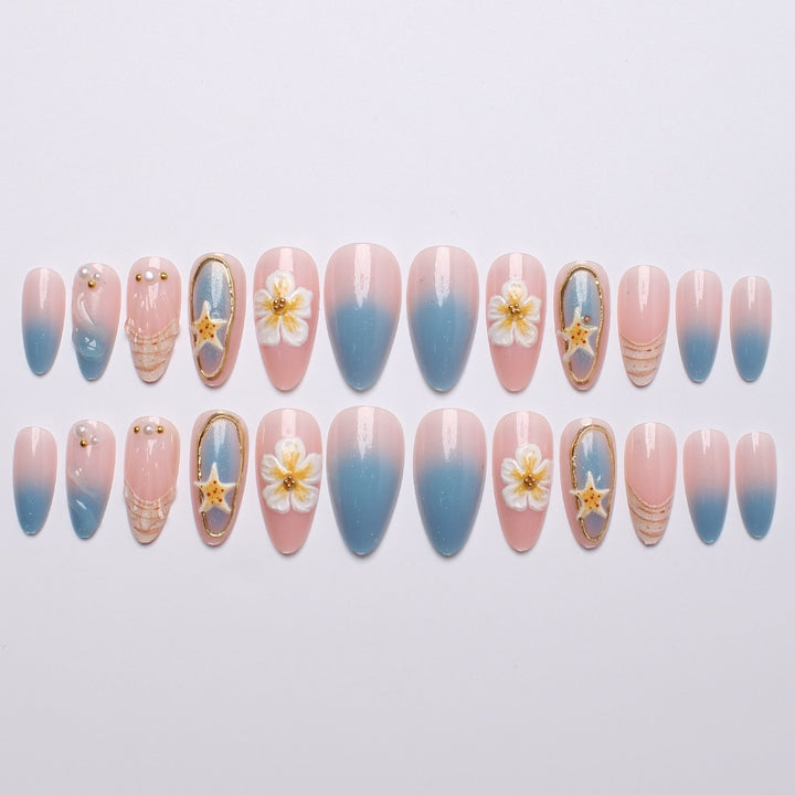 Artistic Seashell and Floral Press-On Nail Art Set Stornfield