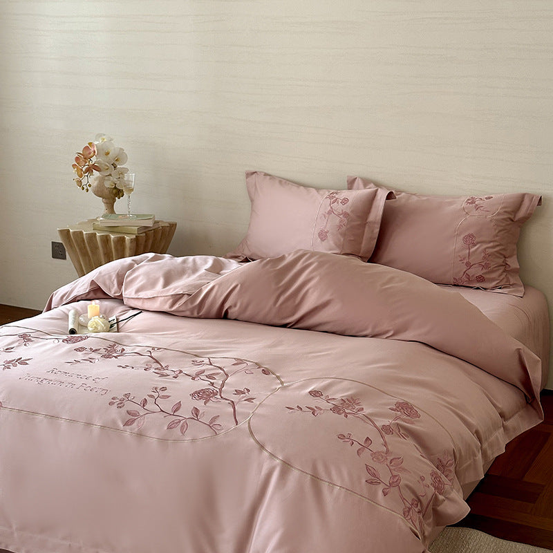 Silky Cotton-Sateen Embroidered Botanical Duvet Cover Set with Reversible Liner & Pillow Shams