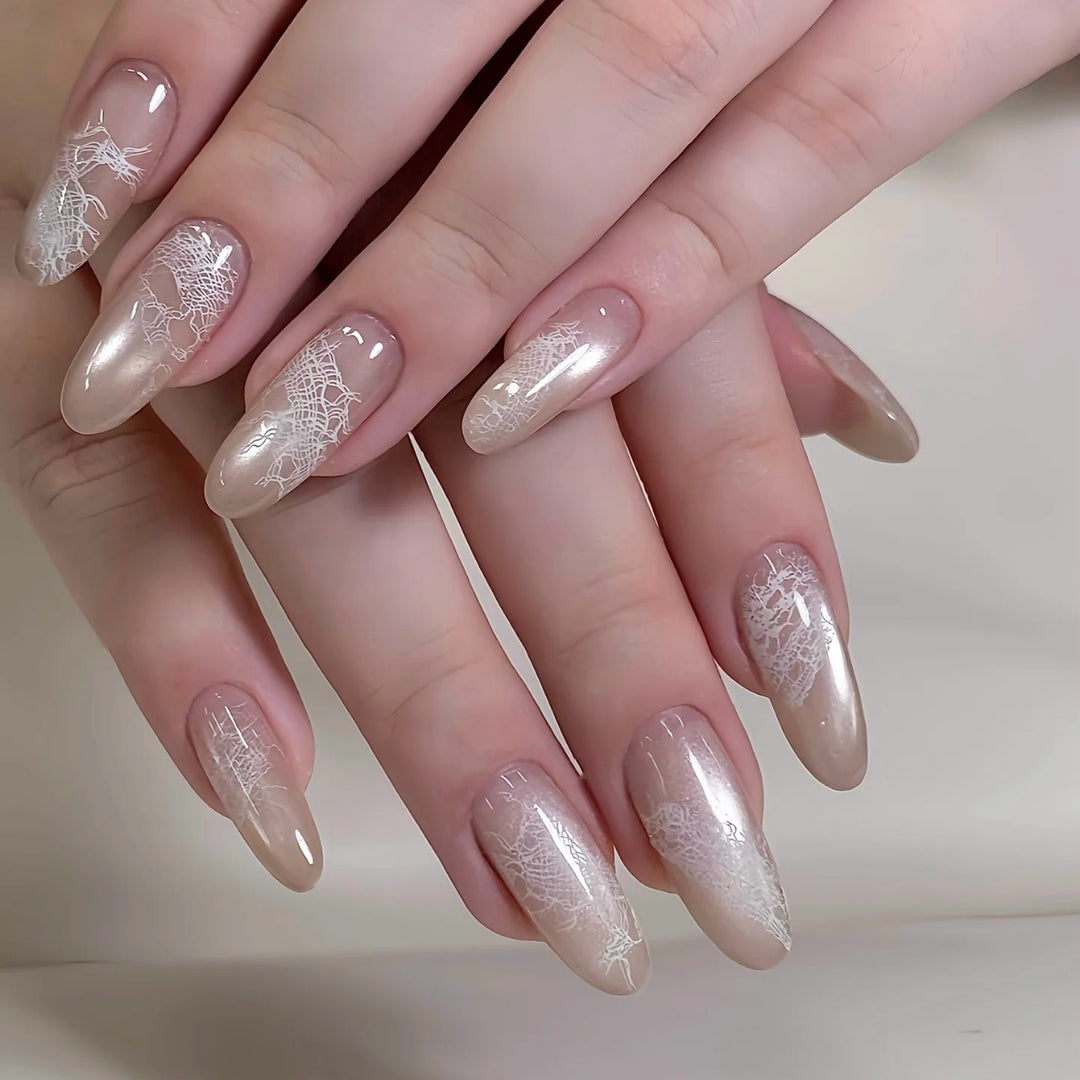 Press-On Nail Art Collection with Holographic Lace Design