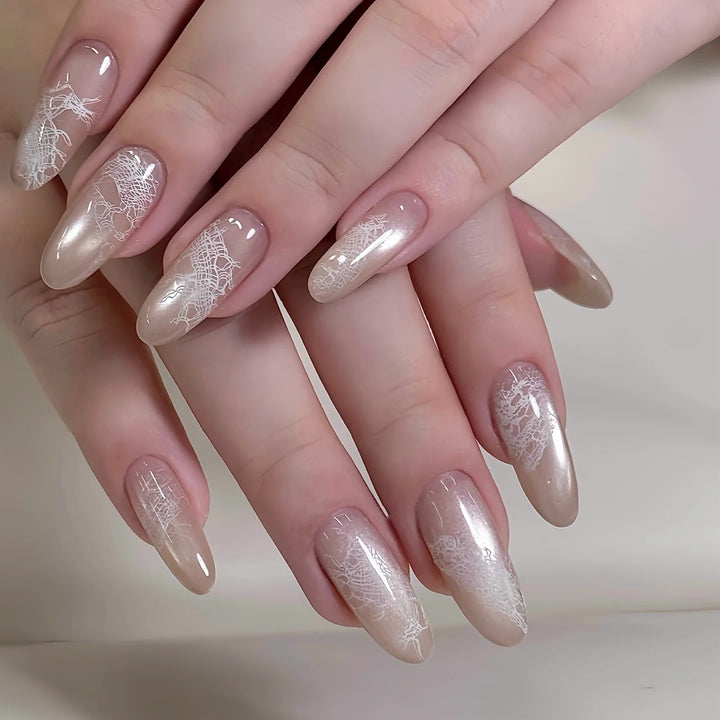 Press-On Nail Art Collection with Holographic Lace Design