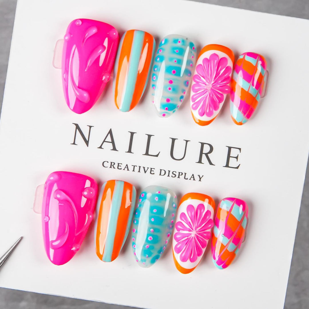 Artistic Press-On Nail Set with Vibrant Designs
