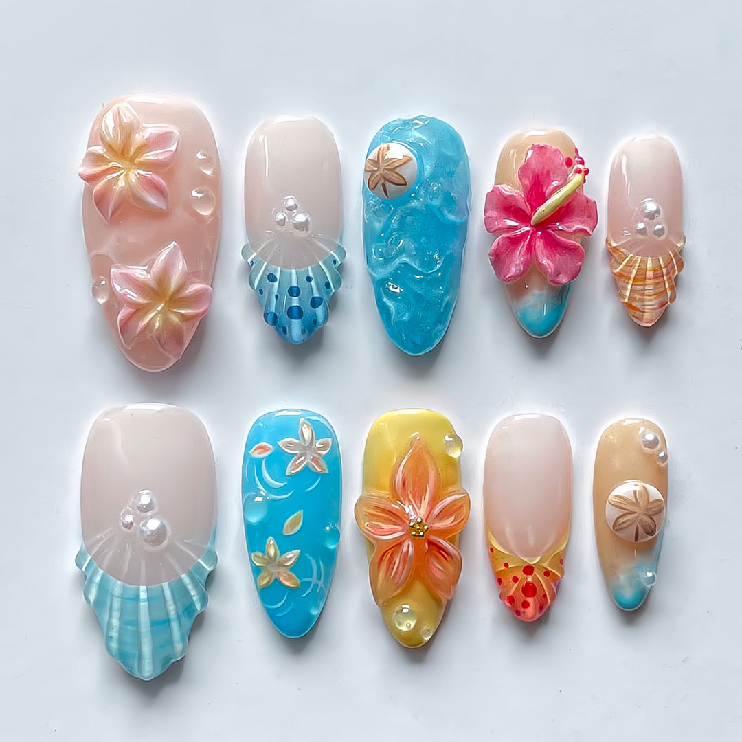 Tropical-Themed 3D Press-On Nails Stornfield