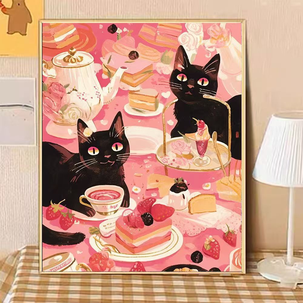 Whimsical Cat-Themed Afternoon Tea Canvas Art Stornfield