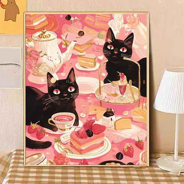 Whimsical Cat-Themed Afternoon Tea Canvas Art Stornfield