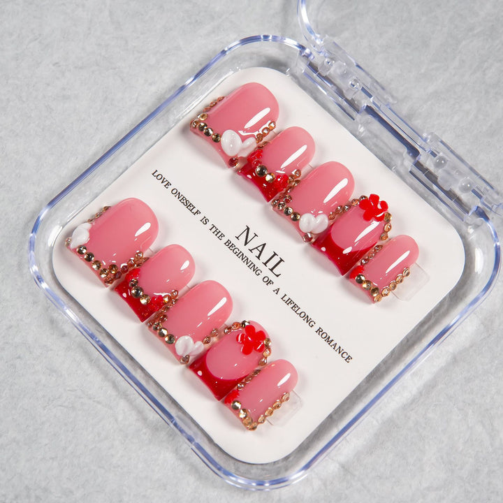 Decorative Press-On Nail Set with Crystal Accents