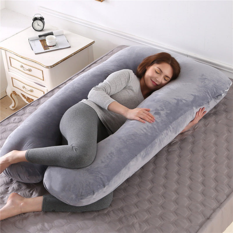 ergonomic U-shaped full-body maternity support pillow with removable washable velour cover and adjustable inner bolster Stornfield