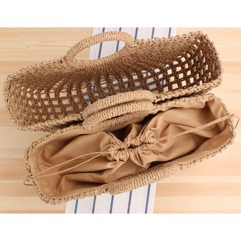 Filigree Bast shoulder bag with round wooden handles Stornfield