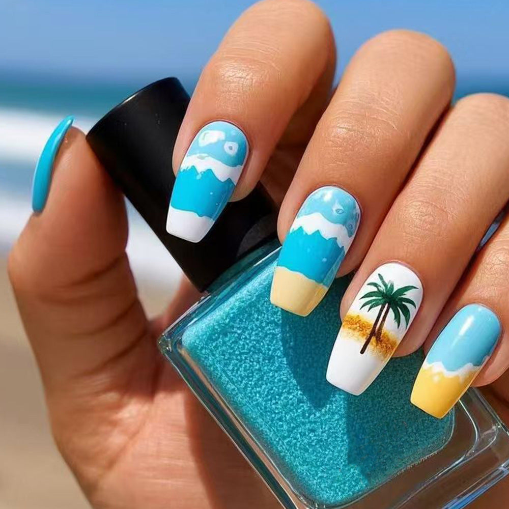 Tropical Beach-Themed Press-On Nail Set Stornfield