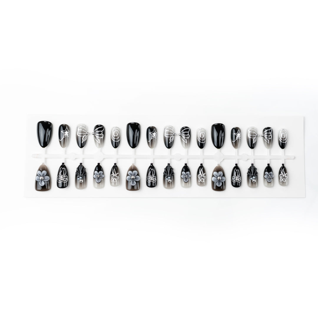 Decorative Press-On Nail Art Set with Floral and Gem Accents Stornfield
