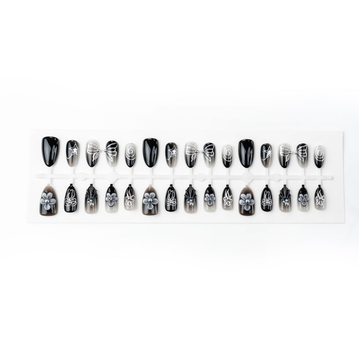 Decorative Press-On Nail Art Set with Floral and Gem Accents Stornfield