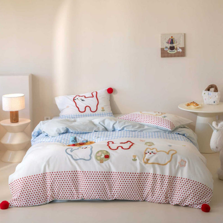 Children's Reversible Cotton Duvet Cover Set with Playful Elephant Print and Mixed Floral-Stripe Patchwork