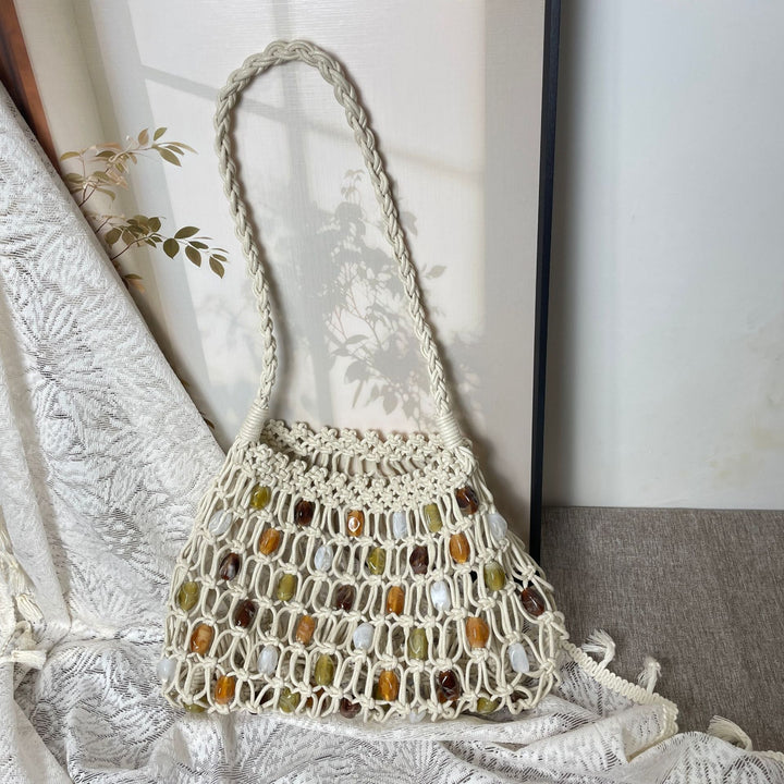 Hand-knotted net bag with decorative beads Stornfield