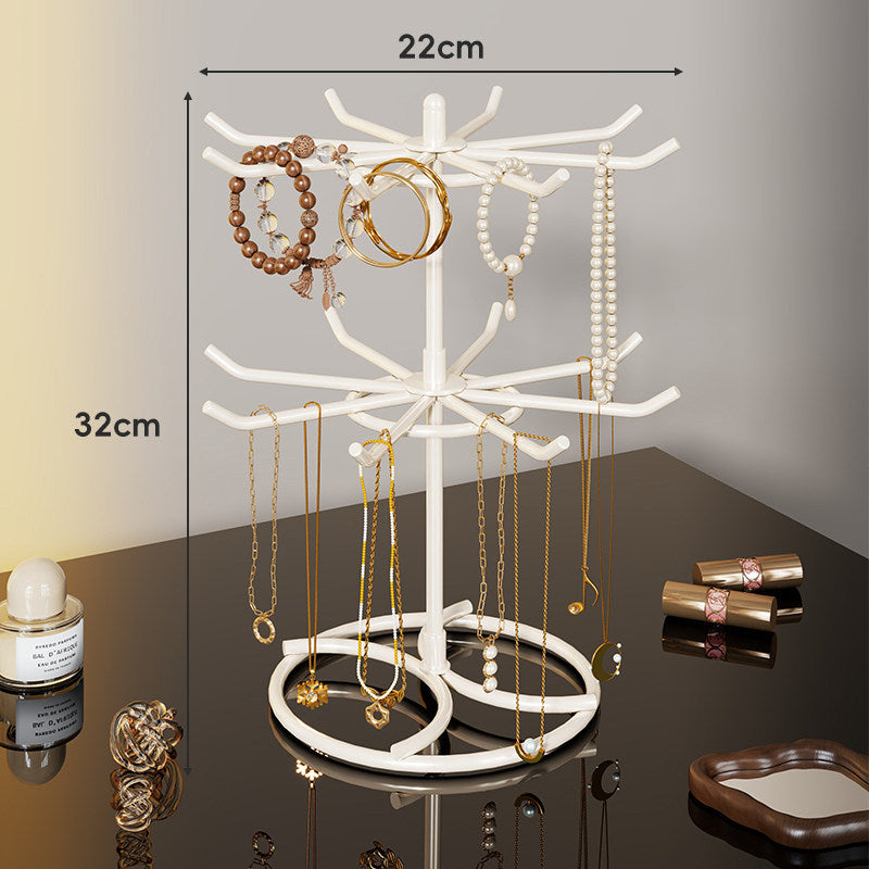 Tiered Rotating Jewelry Tree Organizer with Multi-Arm Hooks and Ring Tray