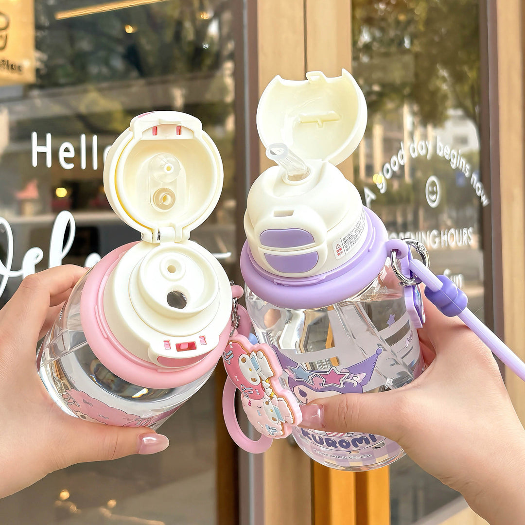 Ladies drinking bottle with practical silicone drinking straw and cute Stornfield motif