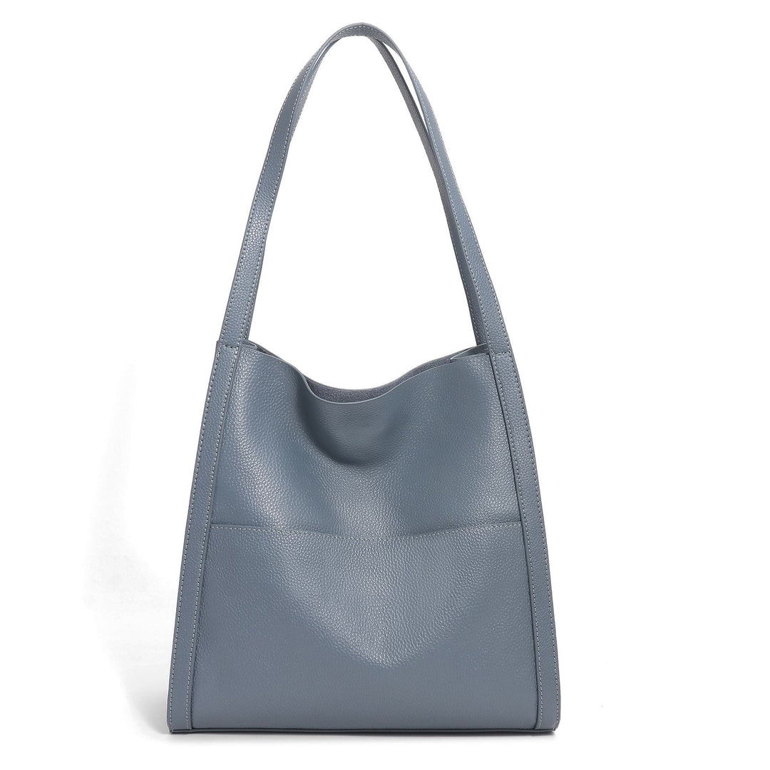 Pebbled Leather Slouchy Hobo Shoulder Bag with Long Strap and Front Pocket